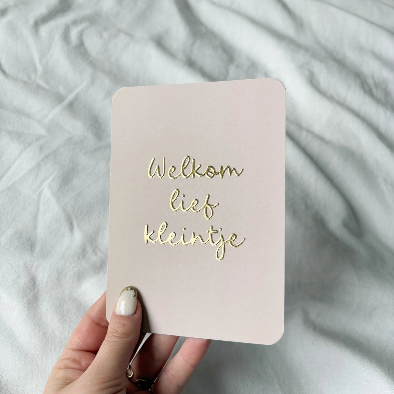 Wenskaart | Welkom lief kleintje goudfolie